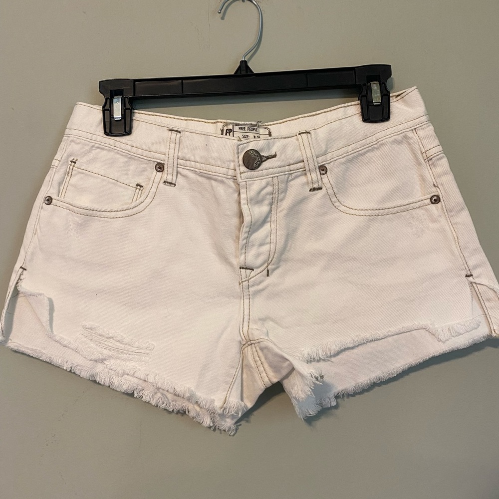 Free People White Destressed Shorts